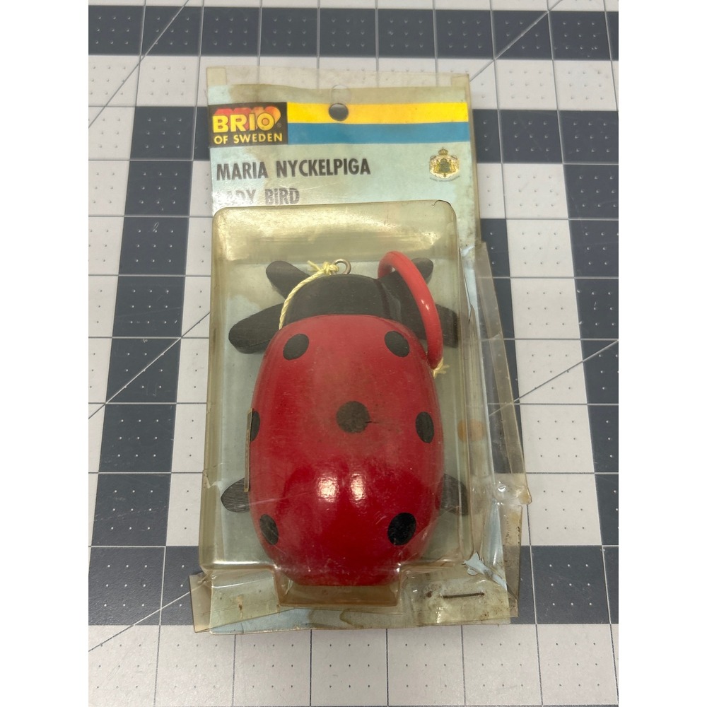 Vintage Brio Lady Bird Ladybug Toy Red Wooden Pull Toy Maria Nyckelpiga Sweden